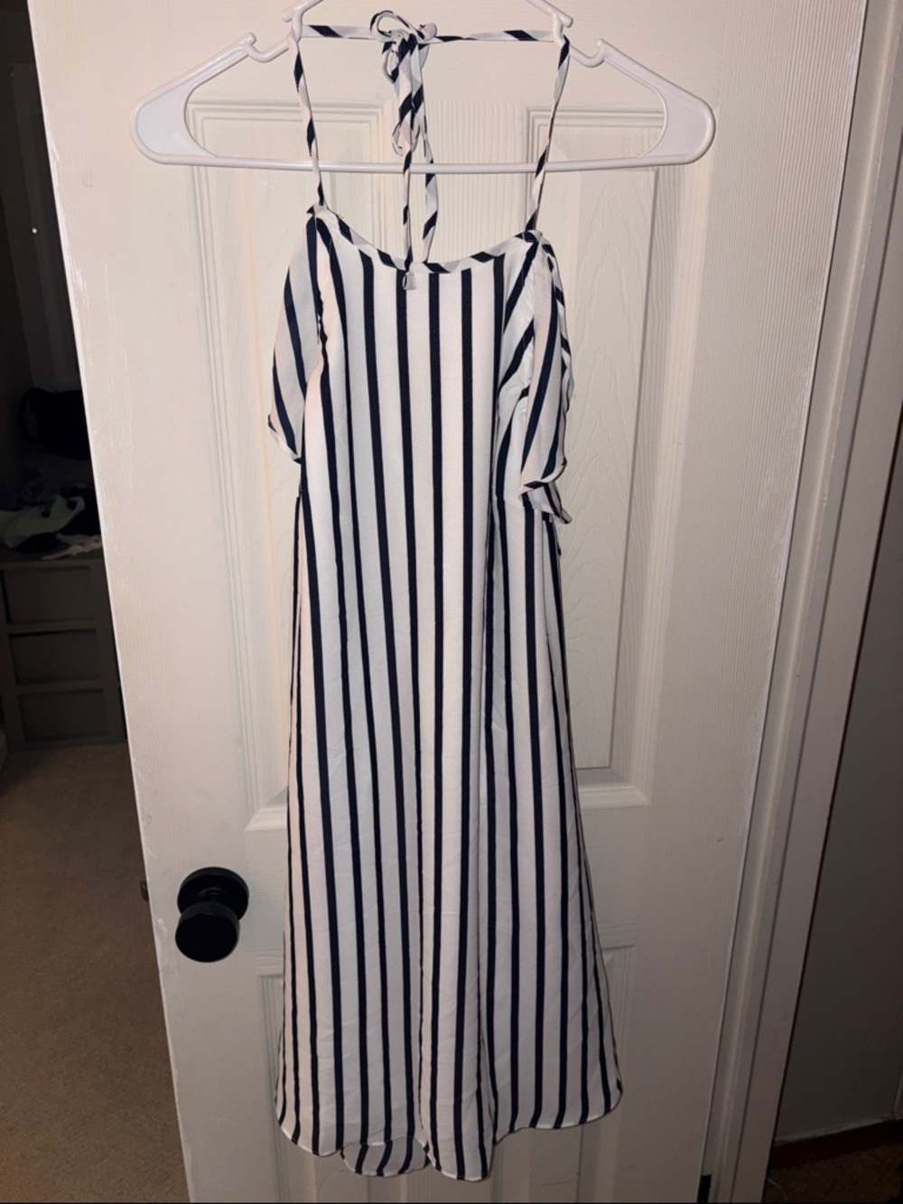 J. Crew White Dress with Black Vertical Stripes
